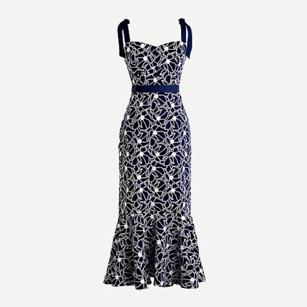 JCrew Eyelet midi dress with flounce hem
